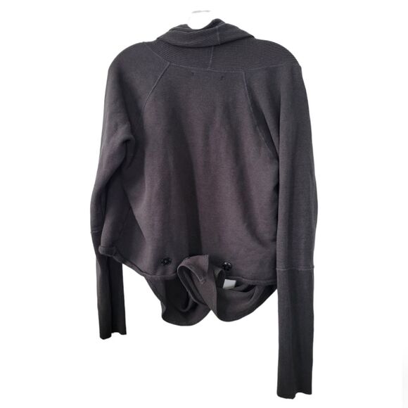 Clary Sage Organics Bamboo Organic Cotton Gray Wrap Cardigan Sweater Size L Snap - Picture 2 of 8